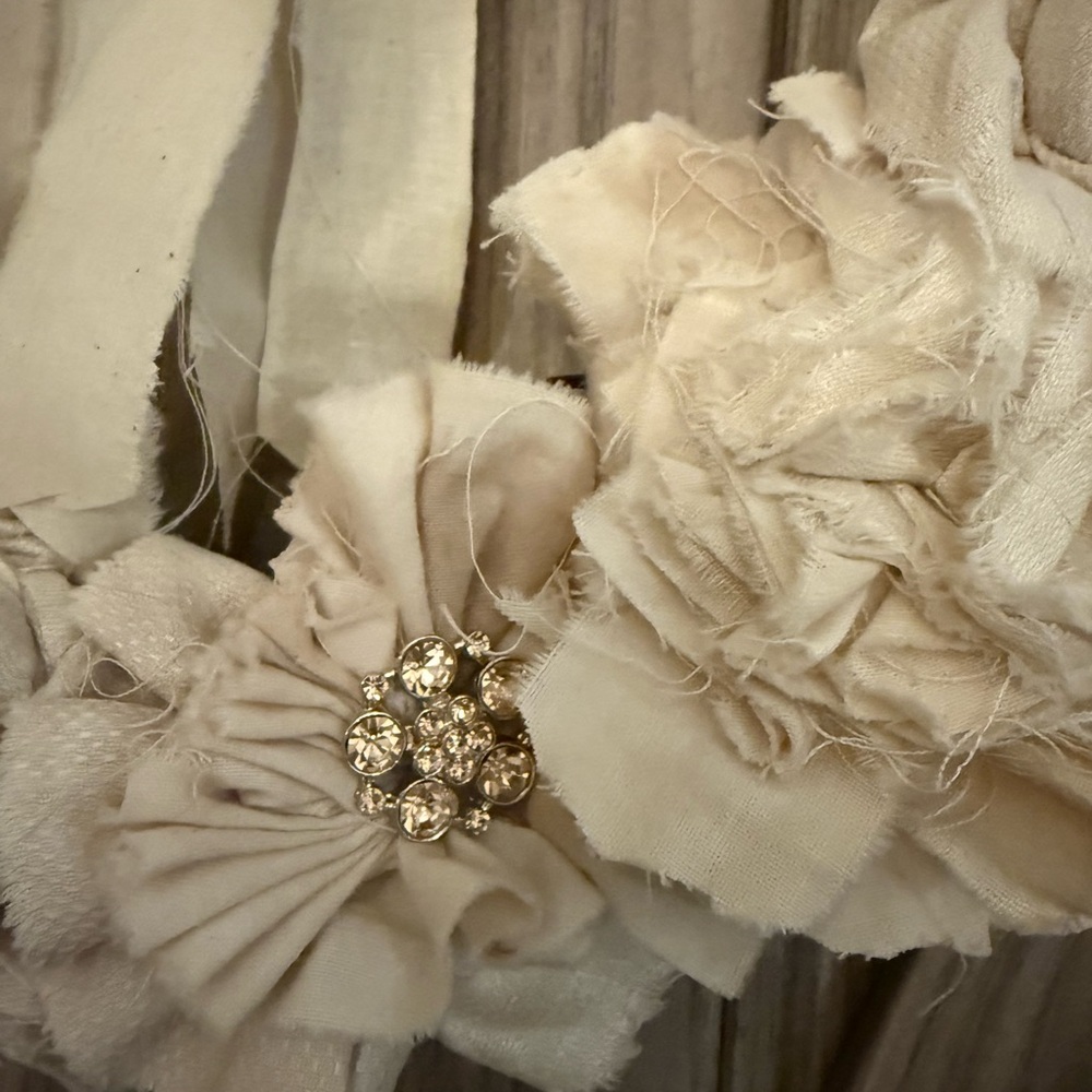 Floral Wreath with Cream Flowers and Bow - Picture 8 of 11